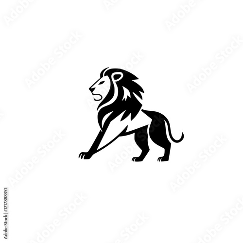 Majestic Lion: A Powerful Symbol of Strength and Royalty.  Black and white vector illustration of a roaring lion, perfect for logo design or wildlife imagery.