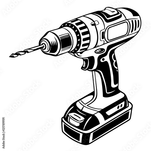 cordless drill logo black outline vector graphic, transparent background
