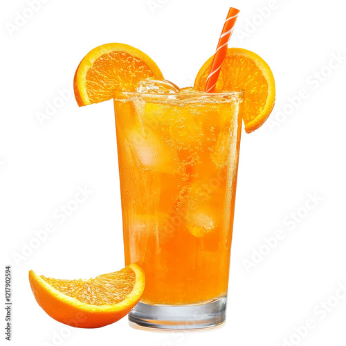 Refreshing orange crush cocktail served chilled in a tall glass with fresh fruit on a transparent background, orange crush cocktail isolated on transparent background