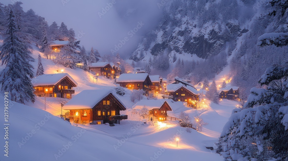 Enchanted Winter Village: A Snowy Alpine Haven