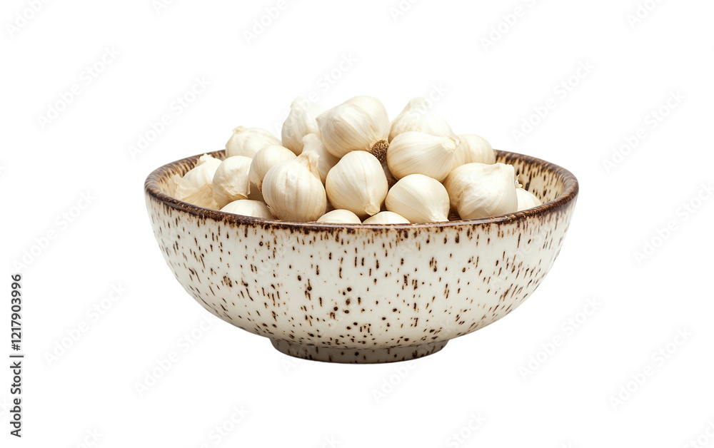 A Bowl of Garlic Cloves Symbolizing Wellness and Protection from Harm isolated on transparent background. A Bowl of Garlic Cloves Symbolizing Wellness and Protection from Harm isolated on transparent background.