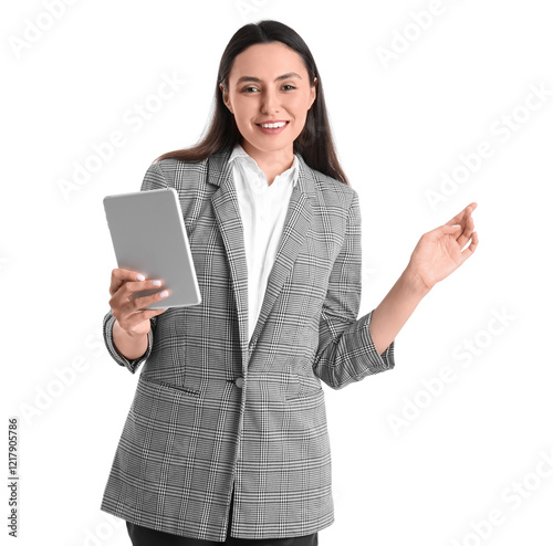 Young woman in stylish suit...