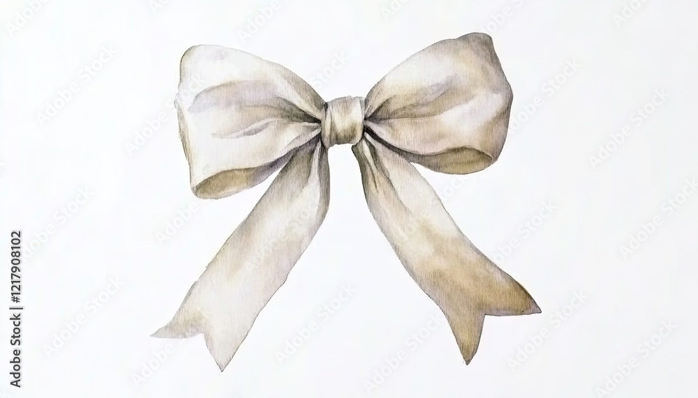 Naklejka premium A delicate hand-painted cream ribbon bow gracefully tied in an elegant style, set against a soft white background