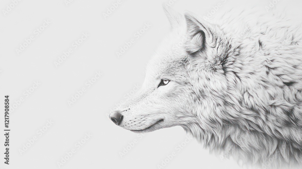 White wolf with detailed fur on white background. White wolf with detailed fur on white background.