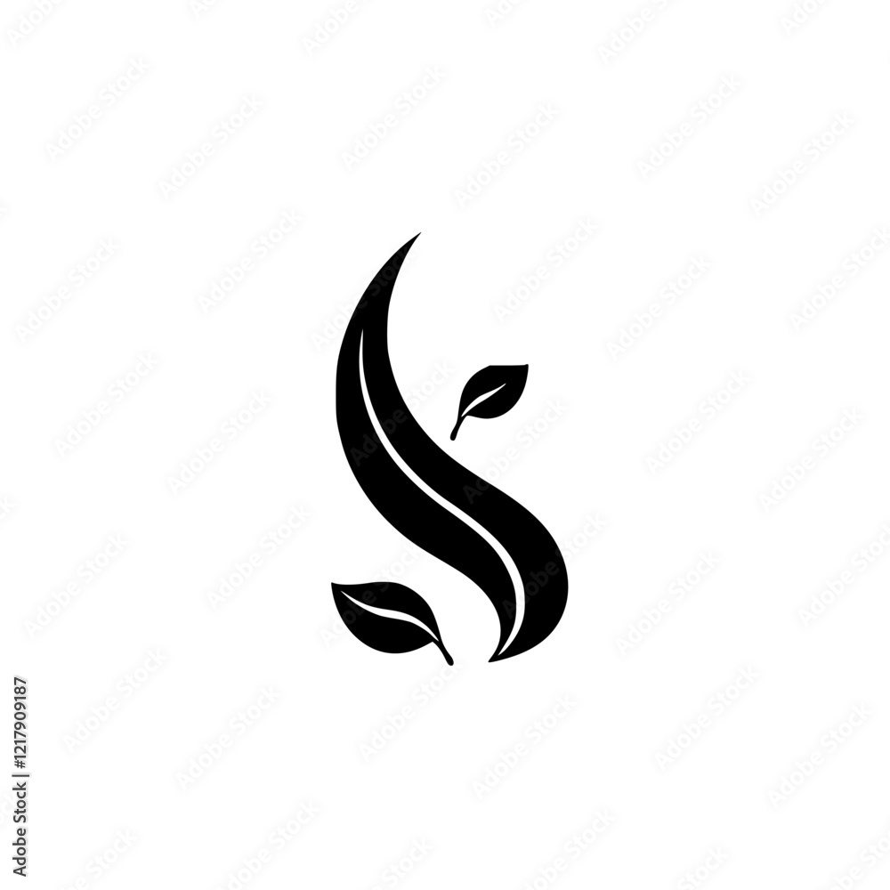 Elegant Black and White Plant Leaves Logo Design: Minimalist Botanical Symbol Elegant Black and White Plant Leaves Logo Design: Minimalist Botanical Symbol