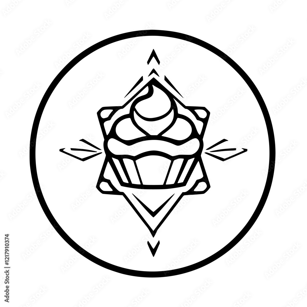 A delightful cupcake design, perfect for bakery logos, menus, or branding. This image showcases a delicious cupcake with frosting, encircled in a geometric frame, symbolizing sweetness and artistry. A delightful cupcake design, perfect for bakery logos, menus, or branding. This image showcases a delicious cupcake with frosting, encircled in a geometric frame, symbolizing sweetness and artistry.