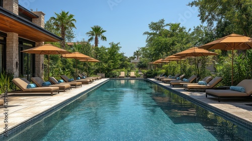 Wallpaper Mural Luxury Resort Poolside Paradise: Tranquil Oasis with Sunbeds and Palm Trees Torontodigital.ca