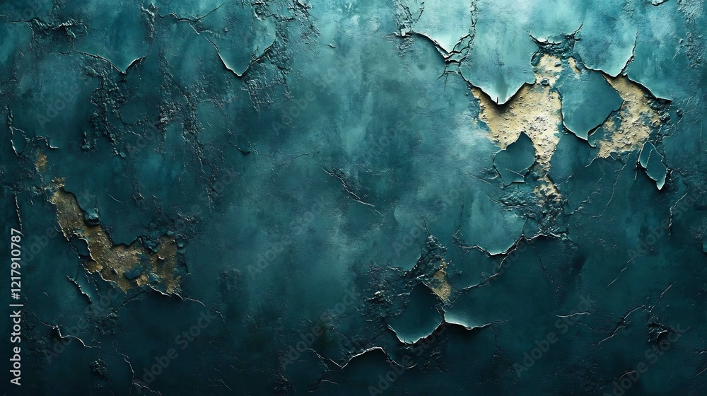 Obraz premium Textured Teal Wall Peeling Paint Dramatic Light. AI Generated
