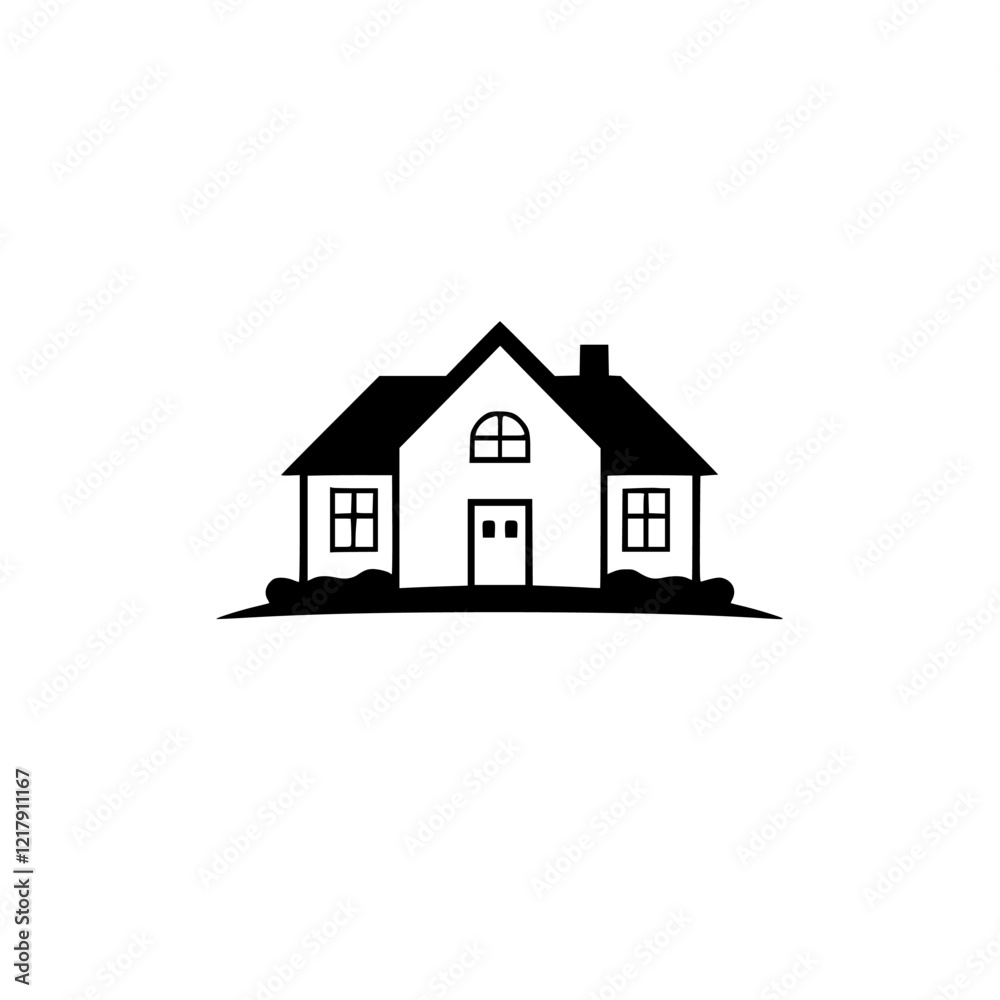 Simple House Illustration: Black and White Minimalist Home Design Simple House Illustration: Black and White Minimalist Home Design