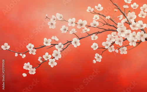Retro plum blossom theme red background
