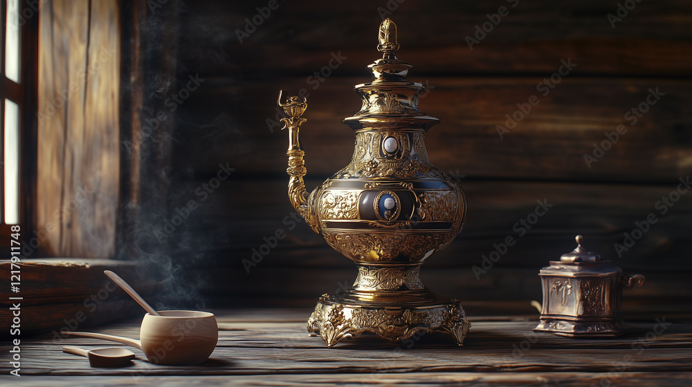 An old teapot and spoon on wooden table. Samovar, light, blurry, background room, window, table, spoon. Room with table, spoons, and window. Room with samovar, table, and window lifestyle with light. An old teapot and spoon on wooden table. Samovar, light, blurry, background room, window, table, spoon. Room with table, spoons, and window. Room with samovar, table, and window lifestyle with light.