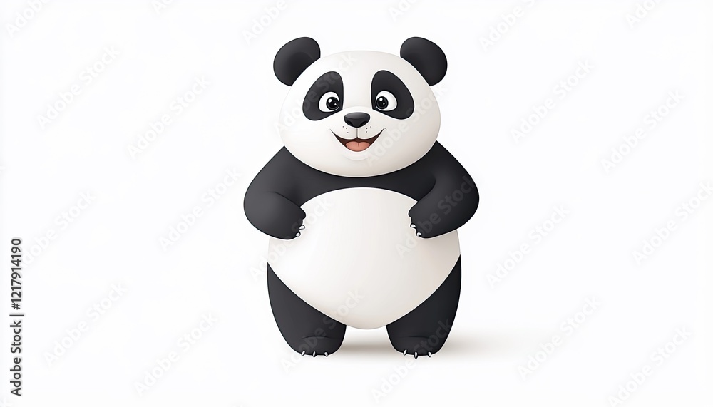 Cartoon panda character standing cheerfully against a plain white background, ideal for children's media Cartoon panda character standing cheerfully against a plain white background, ideal for children's media