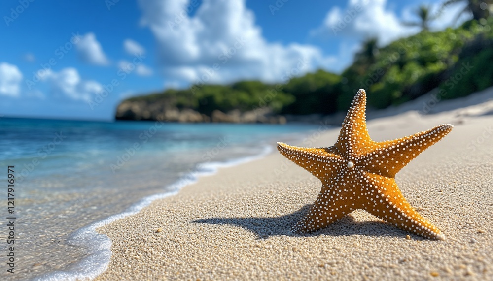 Golden Starfish on a Sunny Tropical Beach Golden Starfish on a Sunny Tropical Beach