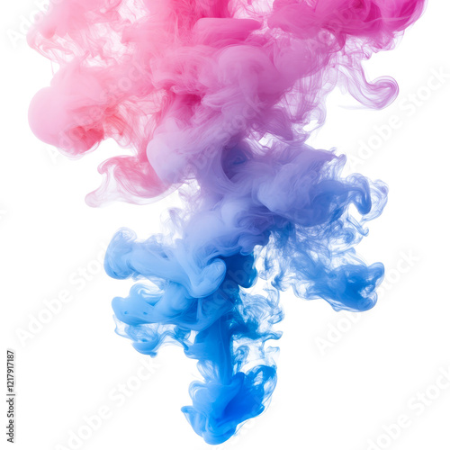 Colorful blue and pink ink smoke swirling in a mesmerizing display on a transparent background, blue and pink colorful ink smoke isolated on transparent background