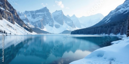 Wallpaper Mural Frozen lake in the midst of snow-capped mountains, frozen scenery, frozen lake Torontodigital.ca