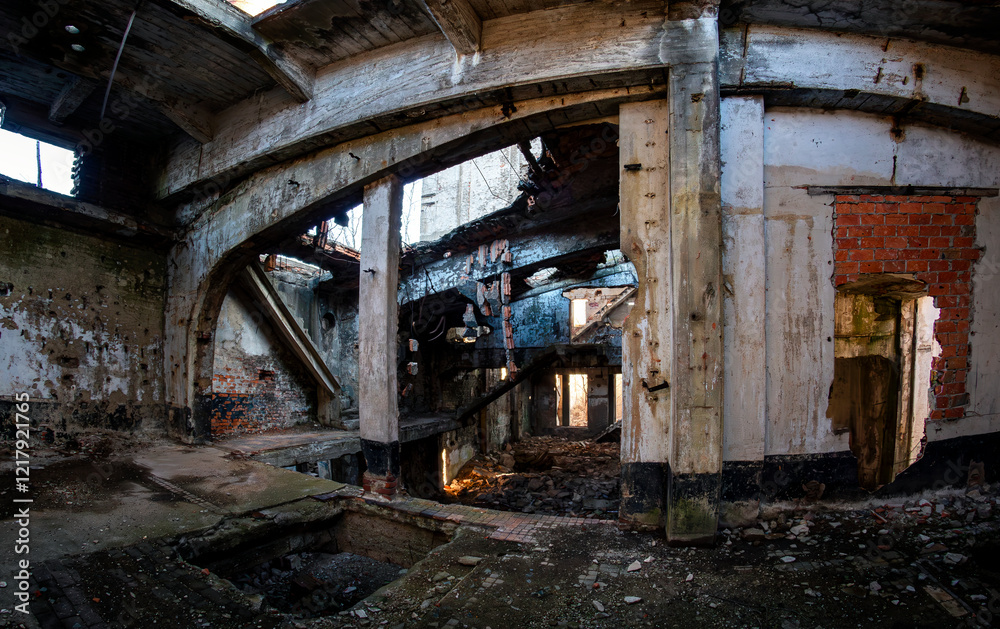 Obraz premium Ruins of an old abandoned cellulose factory, Malczyce, Lower Silesia, Poland