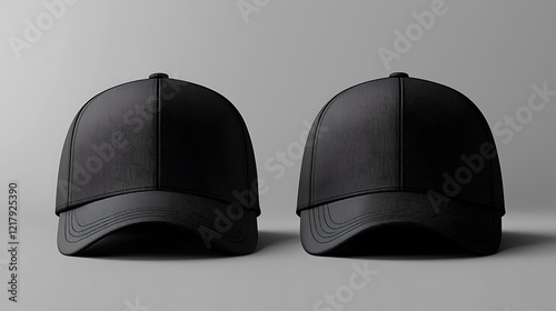 Blank black baseball cap mockup seen from the front and back, ideal for displaying apparel designs.