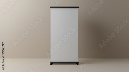 Blank roll-up banner stand, ideal for displaying business marketing information, isolated on a neutral background.