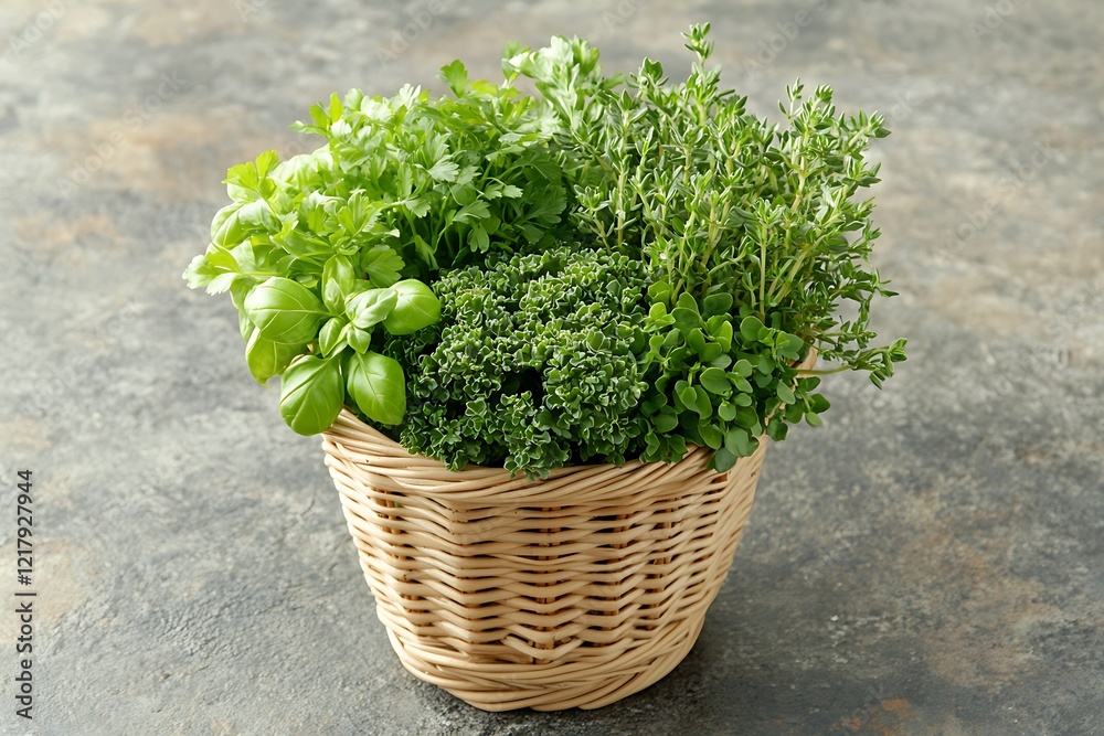 Fresh Herbs in a Wicker Basket Fresh Herbs in a Wicker Basket