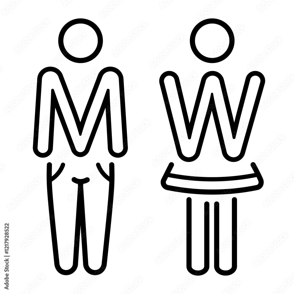 Man woman toilet restroom, male female public WC lavatory sign, boy and girl gender couple, washroom door signage line icon. Lady, gentleman person figure. Hygiene bathroom, water closet room. Vector Man woman toilet restroom, male female public WC lavatory sign, boy and girl gender couple, washroom door signage line icon. Lady, gentleman person figure. Hygiene bathroom, water closet room. Vector