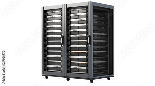 High capacity server rack for data center infrastructure modern technology concept