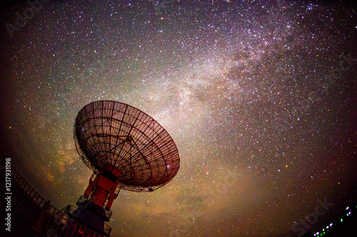Radio telescopes and the Milky Way at night