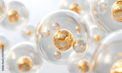 Close-up of transparent bubbles, Cosmetics, Research, generation AI 
