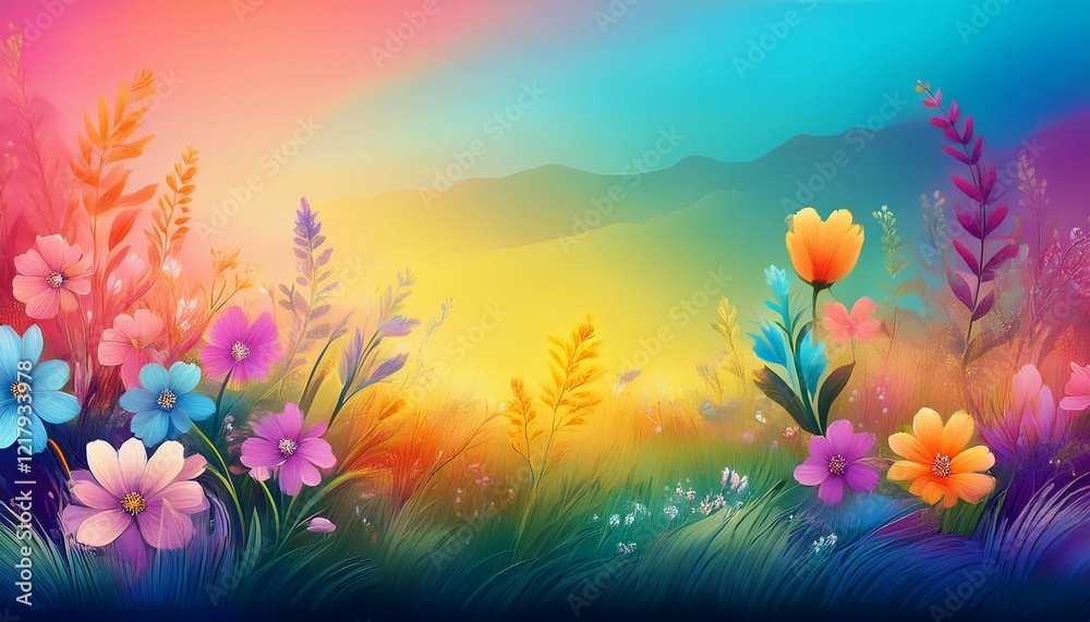 Obraz premium beautiful floral meadow with colorful gradient background