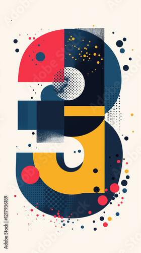 Obraz na płótnie Number three with colorful circles and dot patterns w salonie