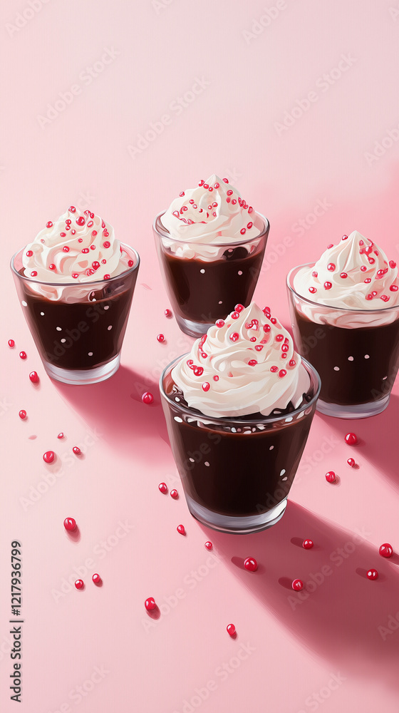 Valentine chocolate puddings with red sprinkles