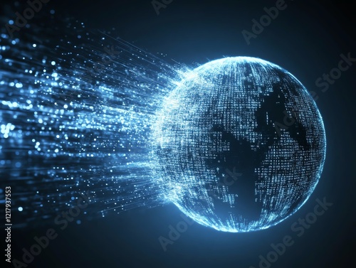 A digital globe connected by streams of data, symbolizing global connectivity and technological advancement.