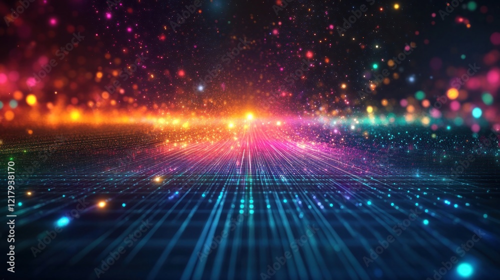 Obraz premium Captivating abstract background with a dazzling display of cosmic energy burst featuring vibrant glowing lights luminous particles and a dynamic digital space environment
