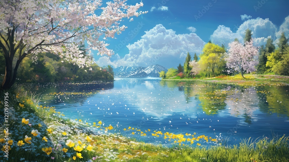 Naklejka premium Spring Serenity by the Lake