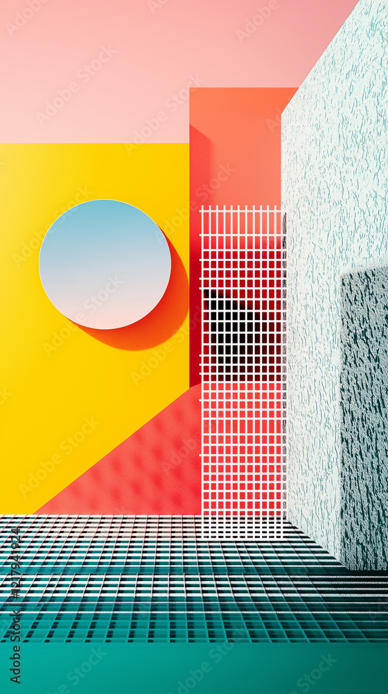 Background of grid and geometric shapes