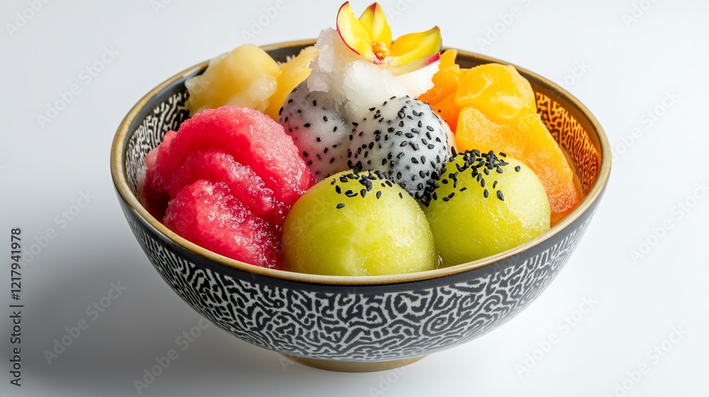 Refreshing Fruit Sorbet with Tropical Fruits in a Bowl Refreshing Fruit Sorbet with Tropical Fruits in a Bowl