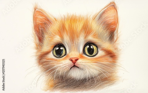 Adorable orange kitten illustration in crayon style, charming and cute, children themes photo