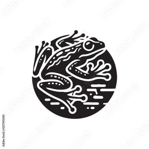 Black Color Frog silhouette design Vector Illustration, Solid White Background (3).eps