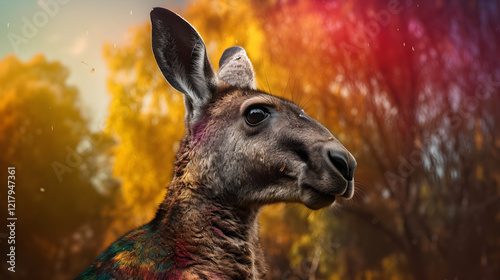 Känguru im warmen Licht einer bunten Naturkulisse photo