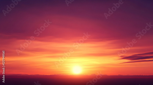 Vibrant sunset over ocean, fiery cloudscape, serene evening scene, background for design