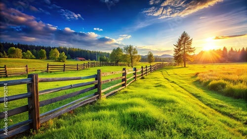 Rural Ranch Fence Shagany Ukraine Farmland Green Grass photo