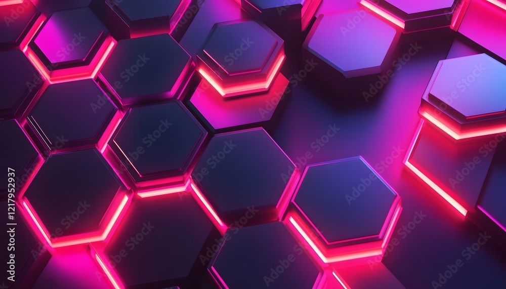Abstract Hexagonal Pattern with Neon Pink Lighting Abstract Hexagonal Pattern with Neon Pink Lighting