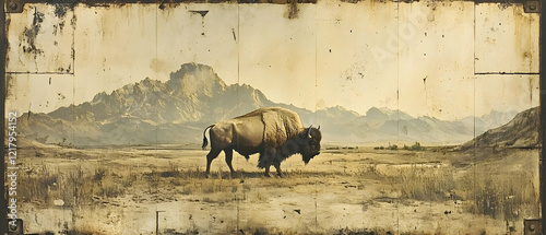 Bison Plains Vintage Mountain Print