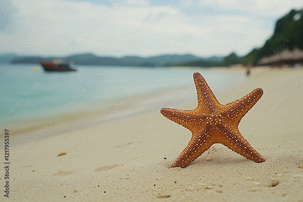 Starfish on Sandy Beach near Ocean Shore Starfish on Sandy Beach near Ocean Shore