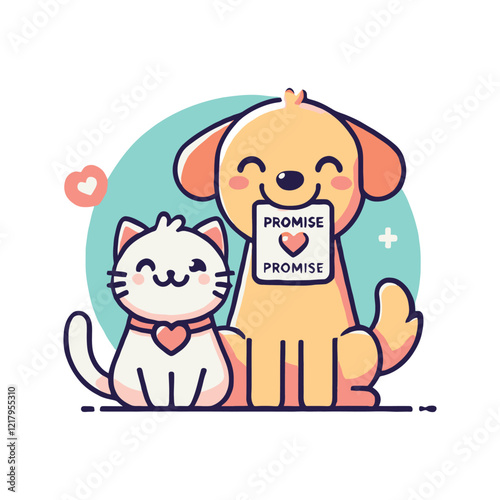 Happy Cat and Dog Friends Promise Illustration