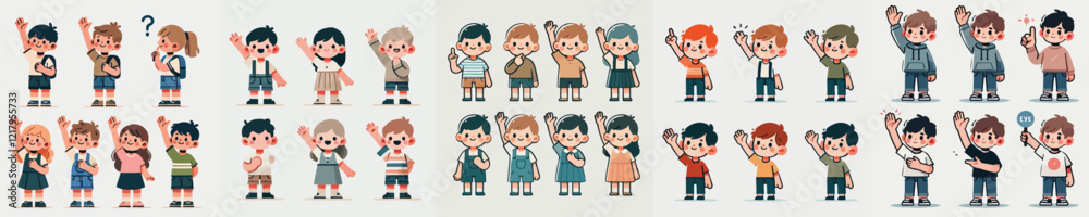 vector set of children raising their hands vector set of children raising their hands