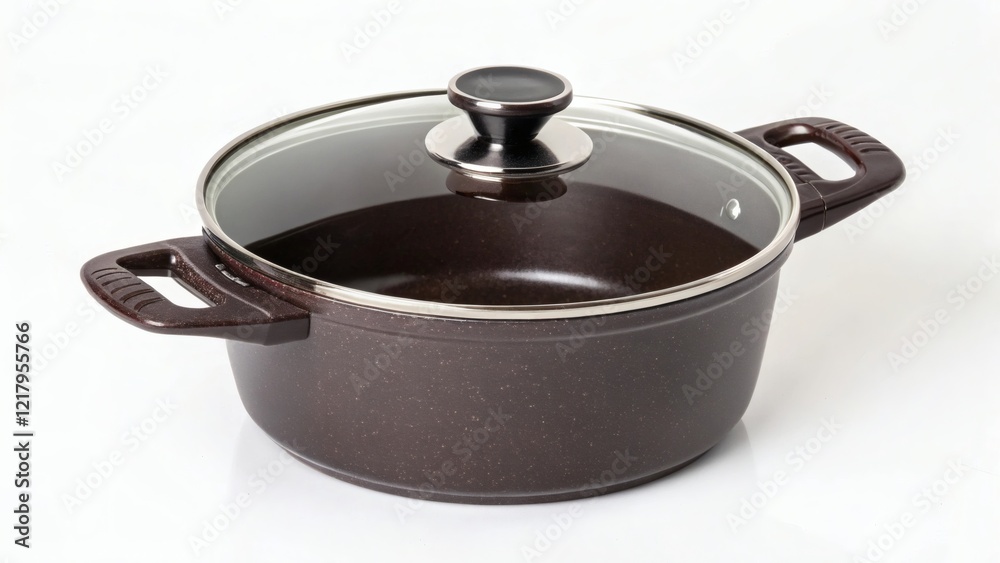 Dark-colored pot with anti-slip handles on a white background Dark-colored pot with anti-slip handles on a white background