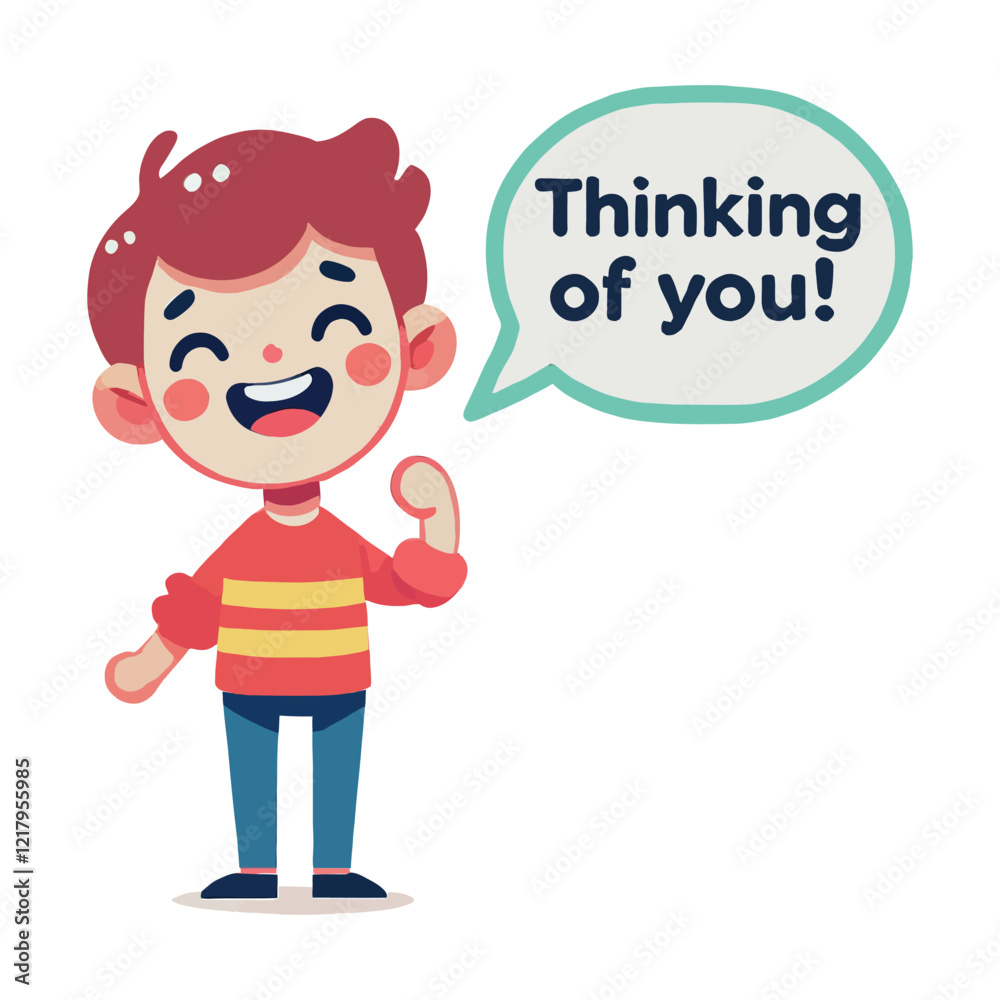 Illustration of a man with a thinking of you message Illustration of a man with a thinking of you message