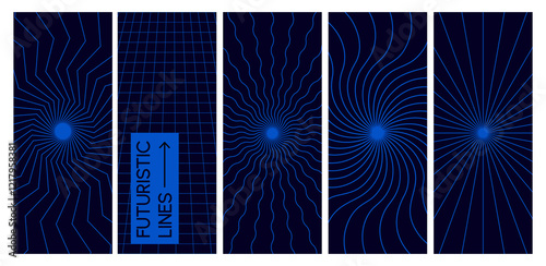 Abstract Background with Blue Geometric Lines. Vector Futuristic Patten. Neon Light Effect on Dark Bg. Tech Grid Design Element