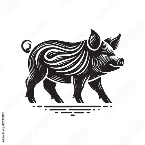 Black Color Miniature Pig silhouette design Vector Illustration, Solid White Background (5).eps
