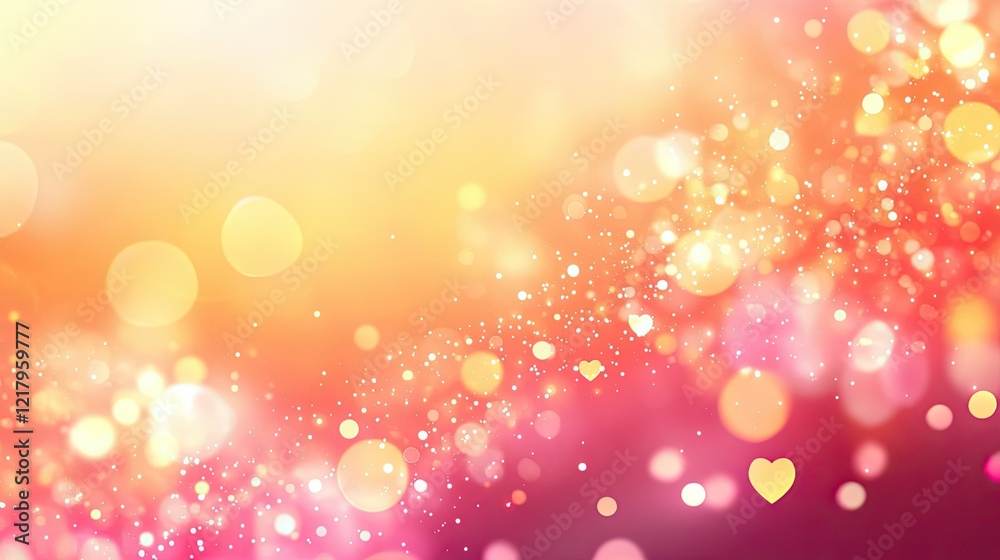 A blurred Valentine's Day background vector with bokeh heart lights and a glowing pink and orange gradient design. A blurred Valentine's Day background vector with bokeh heart lights and a glowing pink and orange gradient design.